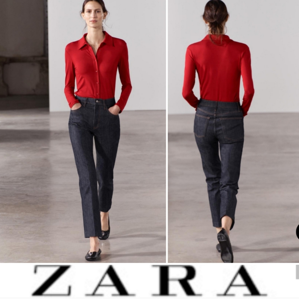 NWOT Zara Woman High Waist Bootcut Jeans, Dark Indigo Blue